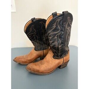 Men’s Tony Lama Brown Leather Western Boots Size 11D Vintage Embroidered USA